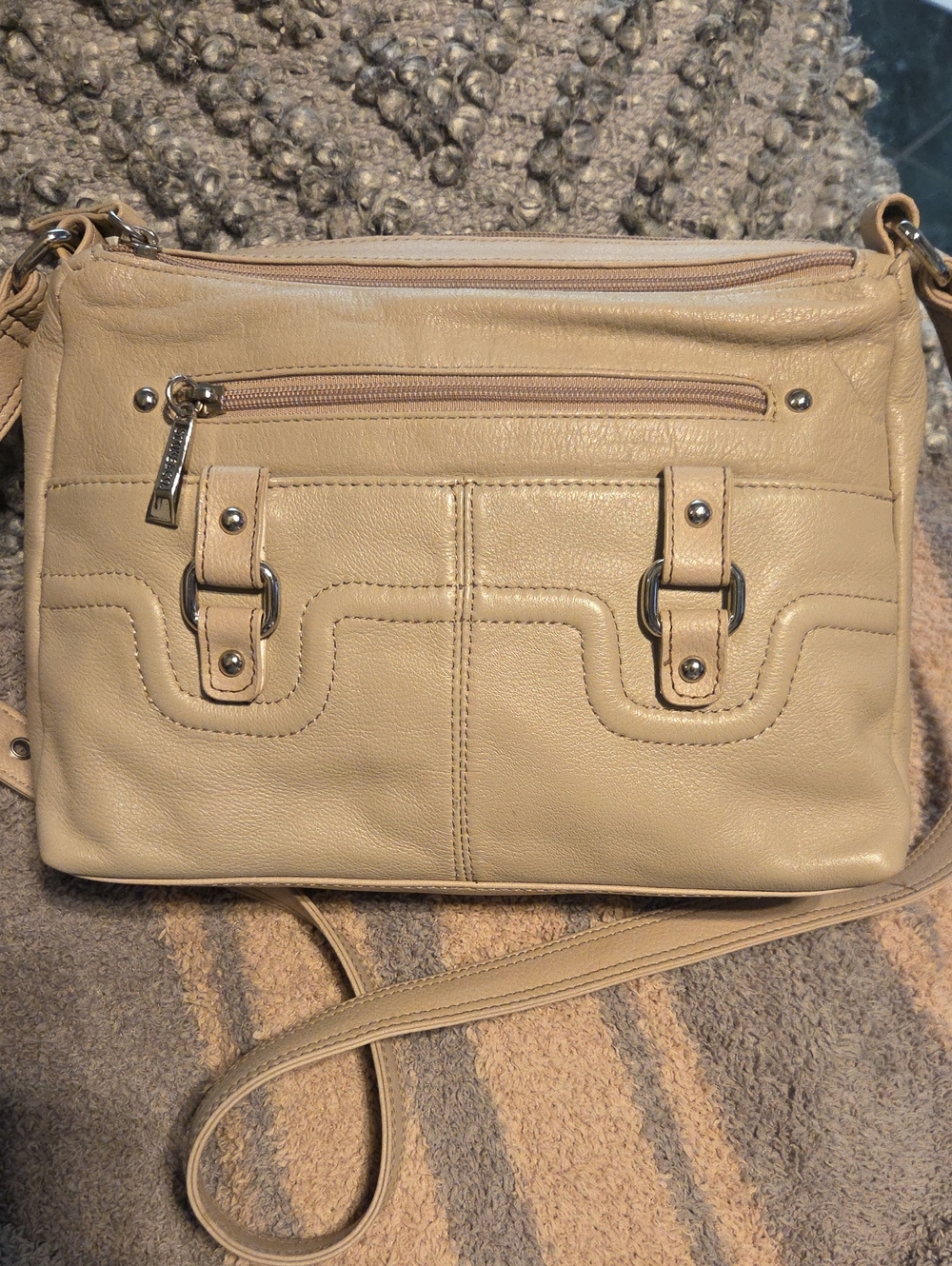 Stone & Co. Beige Leather Crossbody Bag with Front Zip